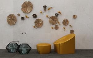 新中式荷叶、小鱼、荷花立体装饰、墙饰