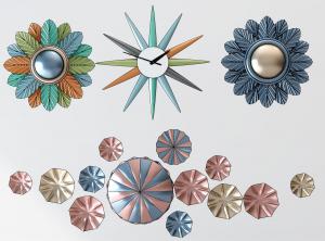 现代铁艺金属花朵、钟表墙饰挂饰