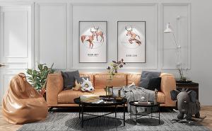 现代皮革沙发、茶几和懒人沙发组合