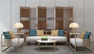 新中式沙发、茶几，休闲椅和屏风组合