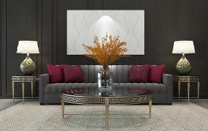 新中式沙发、茶几和边几组合