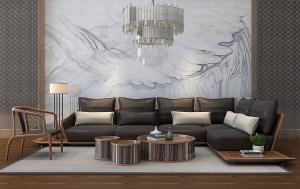 新中式沙发、茶几和吊灯组合