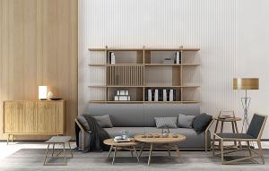 北欧沙发、茶几、落地灯和休闲椅组合