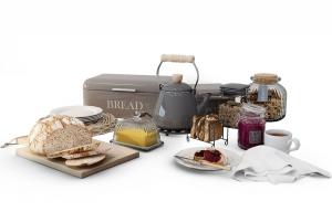 厨房餐桌面包、茶壶、果酱、收纳盒