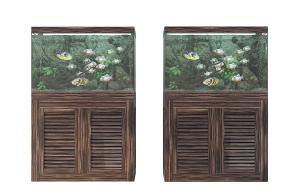 原木纹柜式鱼缸、金鱼