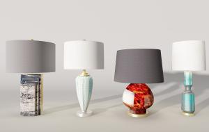 新中式大理石花纹灯柱台灯