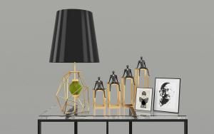 现代金色网状铁艺灯柱黑色灯罩台灯