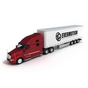 红色长头大型厢式车3d模型 红色长头大型厢式车