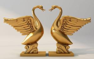 现代金色展翅天鹅雕塑、摆件