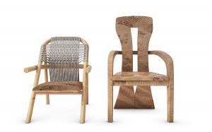 中式实木、藤编椅子组合