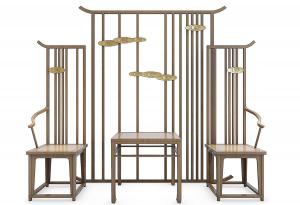 新中式实木高背椅、屏风、边柜组合