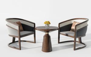 新中式藤编圈椅、边几、圆几组合