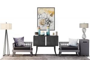 新中式休闲椅、装饰柜组合