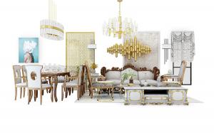 欧式实木雕花框架多人沙发、餐桌椅组合