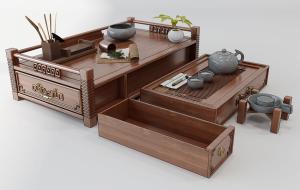中式实木茶桌、茶盘、茶具组合 茶壶杯子