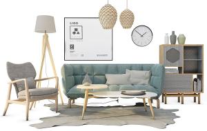 北欧极简方形软包多人沙发、单人座椅