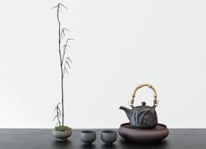 中式紫砂壶、紫砂茶盘、茶杯摆件