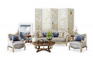 欧式雕花金属框架、菱形软包靠背多人沙发