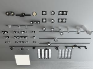 现代轨道灯、格栅灯、筒灯和射灯