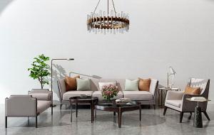 北欧现代轻奢沙发、茶几、卧榻和吊灯组合
