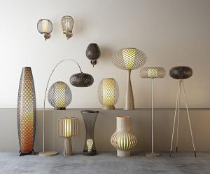 现代金属网状镂空落地灯、台灯、壁灯组合