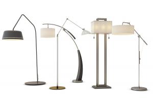 新中式方形、圆柱形灯罩弯曲支架落地灯