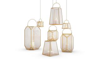 现代几何形玻璃镶金边框落地灯