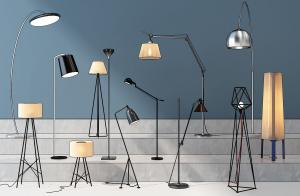 现代直线金属杆、可折叠支架、弯曲支架落地灯组合