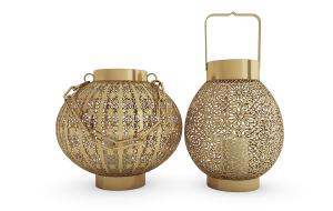 中式金色金属网状灯笼造型落地灯