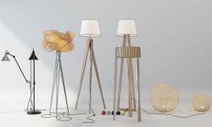 现代实木支架落地灯、球形网状落地灯