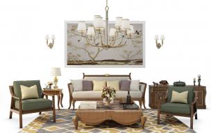 简欧沙发、茶几、休闲椅和电视柜组合