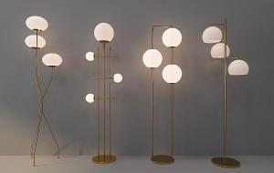 现代低奢金属支架多头白色灯罩落地灯