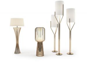 现代金色网状支架圆柱形灯头落地灯