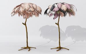 现代树枝羽毛灯罩落地灯