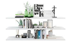 搁板花盆植物、书籍、饰品摆件