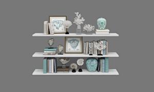 搁板珊瑚、陶瓷器皿、书籍摆件装饰品