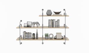 现代隔板书籍、土陶饰品摆件