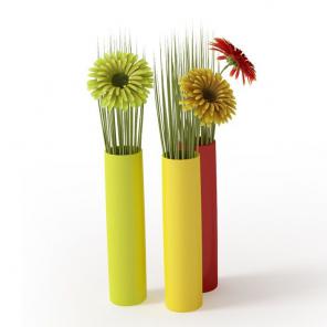 黄绿红三色非洲菊花瓶花卉