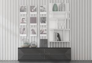 新中式深灰色凹陷U字纹柜门电视柜