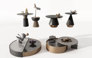 现代圆形金属装饰茶几、角几和边几组合