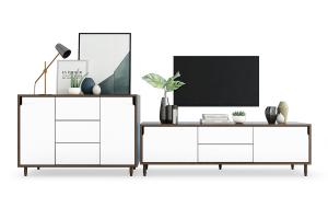 北欧实木边框装饰白色柜门电视柜、电视机