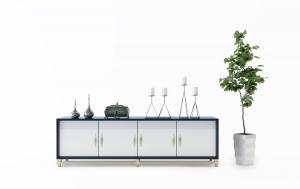 现代黑白套色、金属拉手和脚的电视柜