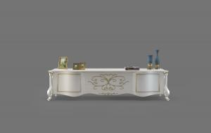 欧式弧形柜门、雕花金边白色电视柜