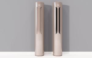 现代浅咖啡色金属外壳圆柱形空调柜机