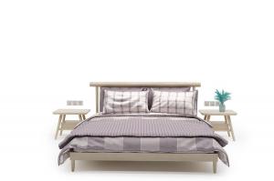 现代实木双人床、方格布艺床品