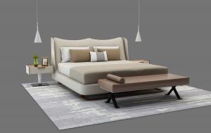 现代简约布艺床头双人床、床垫、吊灯