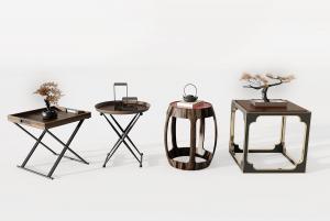 新中式方形、圆形边几 角几和鼓凳