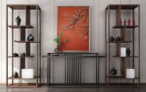 新中式博古架、端景台和装饰画组合