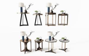 新中式三角金属支撑、十字支架圆几、边几组合