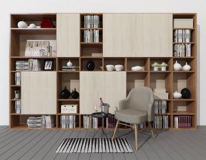 现代客厅齐顶书架、休闲椅组合